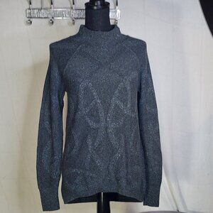 Simply Vera Vera Wang Grey Blue Glitter Thread LS Mock Neck Cotton Sweater Sz M